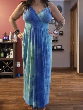 EUC Lascana For Venus M Blue-Green V-Neck Maxi - Casual Women's Summer Dress